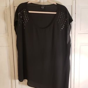 Torrid Black Blouse Sheer Asymmetrical with Studs